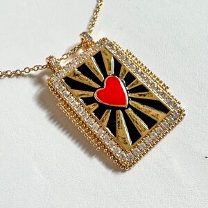 Gold and Red Heart Pendant Necklace Tarot Card Necklace